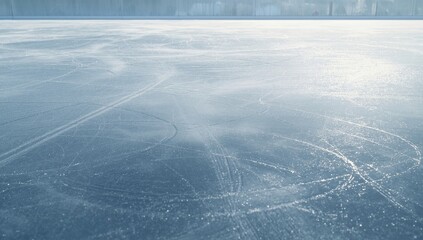 Ice skating rink with visible blade marks and scratches, ideal for sports or activity background