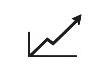 Growing business chart showing upward trend, increasing profit, rising income, and improving financial success, transparent background