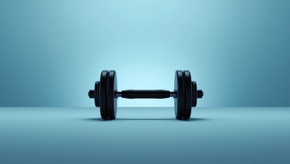 Blue background with a flat dumbbell icon serving as a workout interface element