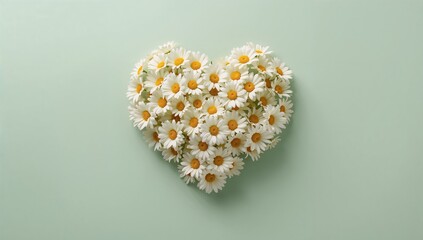 Obraz premium Floral heart arrangement on a mint green background used for spring-themed design or greeting cards