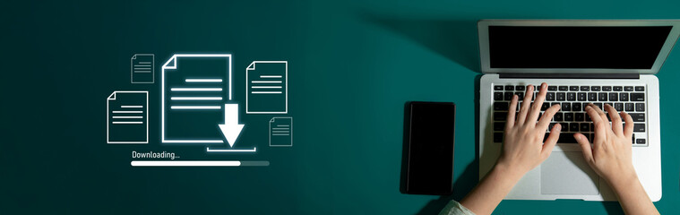 Visual representation of digital document downloading, showing file transfer, data access, and progress status for secure and efficient information retrieval Latch
