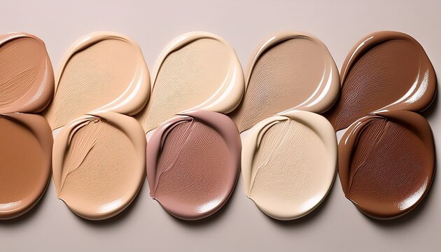 smooth beige makeup swatches on a light background showing texture and color diversity