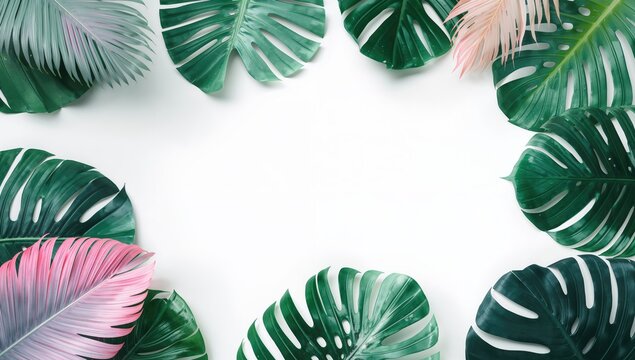Vibrant tropical foliage design on a white background, ideal for summer projects and editorial headers, World Tropical Day