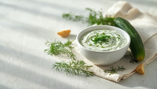 Greek and Turkish tzatziki with strained yoghurt, cucumbers, and garlic, served as a meze or sauce, Mediterranean cuisine