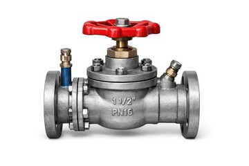 Metal water valve device isolated on a crisp white studio background