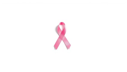 Pink ribbon on white background, symbol for breast cancer awareness and support