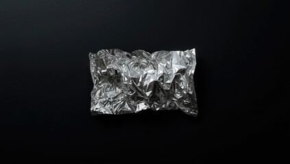 Fototapeta premium Wrinkled aluminum foil isolated on black background functioning as a background material for design projects or editorial layouts