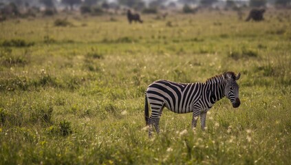 Zebra grazing on grass in open plains, illustrating wild herbivore activity for wildlife study