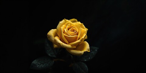 Yellow English rose on a dark background, ideal for editorial header or layout background.