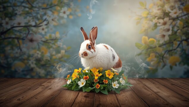 A lively March hare in a fantasy landscape, focusing on natural animal activity, World Wildlife Day