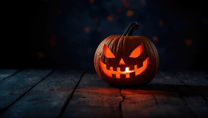 Eyes peering through the darkness of a pumpkin mask, highlighting Halloween decoration and spooky atmosphere