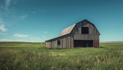 A dilapidated barn with peeling paint and broken windows, emphasizing erosion risk in rural settings, Earth Day
