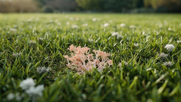 Grass affected by snow mold, highlighting fungal infection and seasonal risks, plant health monitoring