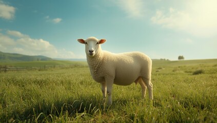 Obraz premium Charolais ewe in a green field under natural light, illustrating breed characteristics for agricultural use