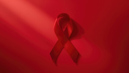 Red ribbon displayed against a matching red backdrop, monochrome styling for graphic design or decoration