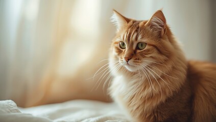 Feline against a gentle, defocused backdrop, ideal for editorial header backgrounds, highlighting tranquility
