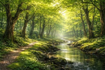 Obraz premium Calm Green Forest Environment with Bright Leafy Canopy