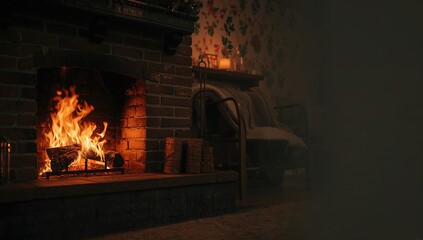 A home fireplace with burning logs providing heat and ambiance during colder months