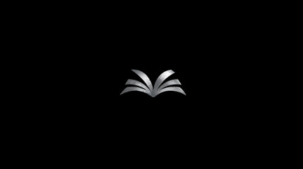 Elegant silver metallic open book icon on a black background, symbolizing knowledge, education, learning, and literature.
