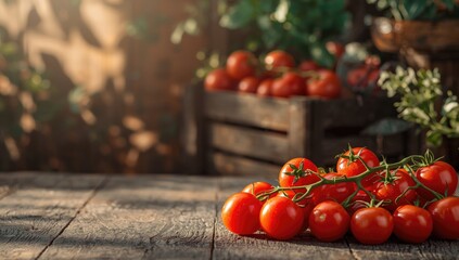 Bright red tomatoes arranged on a market stand, emphasizing food selection and harvest freshness