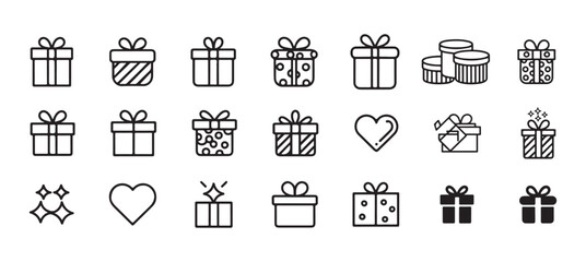 Gift and Shopping Line Icons Set. Minimal Outline Present and Package Symbols. vector illustration eps 10