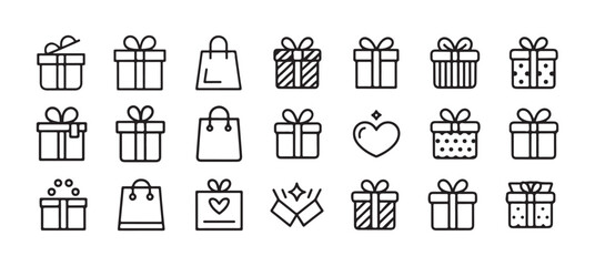Gift and Shopping Line Icons Set. Minimal Outline Present and Package Symbols. vector illustration eps 10