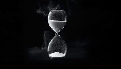 White sand filling an hourglass against a dark background, highlighting elapsed time