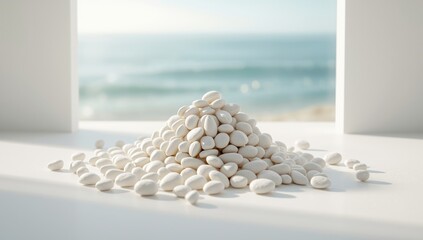 3d stones and dragee with beans border background, suitable for festive or celebratory themes