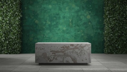 Studio photograph of a concrete surface and leafy backdrop, designed for product marketing and layout purposes, Earth Day