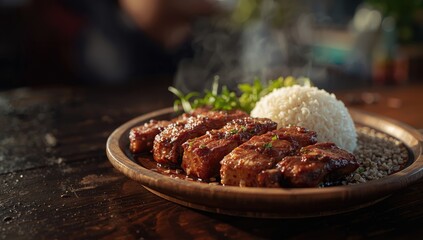 Barbecued pork paired with glutinous rice, preparation technique and flavor profile