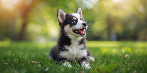 Dog with mouth open gazing upward, attentiveness and engagement, ideal for veterinary or pet training visuals