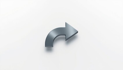 3D render of a curved directional arrow on a white backdrop, suitable for user interface icons, navigation tool, interface clarity