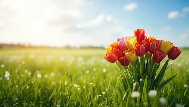Bright tulips in natural sunlight, suitable for garden display backgrounds