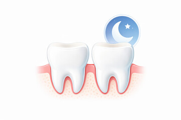 A Visual Representation of Healthy Teeth and Gums at Night with a Moon Icon, Emphasizing the Importance of Dental Care for Better Oral Hygiene