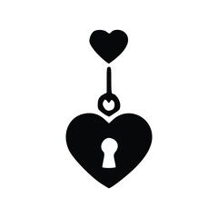 A black silhouette of a heart-shaped padlock with a smaller heart hanging above it.