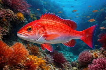 Chrysoblephus laticeps exhibiting brilliant red tones in sea habitat