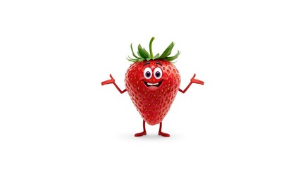 Strawberry-shaped character with limbs and arms, designed for fun or educational purposes