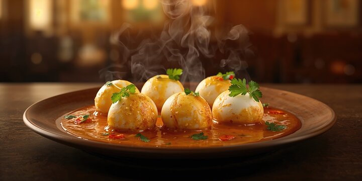 Egg curry, a flavorful Indian non-veg dish paired with rice and bread, highlighting spice and richness, International Cuisine Day