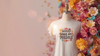 Hand-drawn abstract graphic on T-shirt featuring funky flowers for casual wear, 1970s Groovy Theme, Earth Day