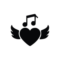 A black heart with wings and musical notes above, symbolizing love for music or musical passion.