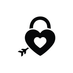 A black heart-shaped padlock with a white heart cutout and an arrow piercing through it, symbolizing love and security.