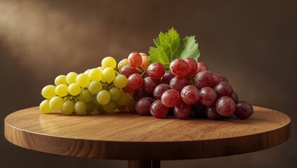 Cluster of grapes arranged on a circular surface, highlighting their nutritional benefits for immunity, vine-based fruits, health awareness