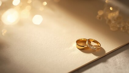 Two wedding bands resting together, representing lifelong partnership, wedding accessory, union symbol, engagement and marriage