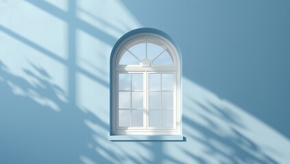 Blue curved wall and window, contemporary architecture sleek structural elements, cityscape