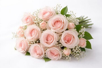 Obraz premium Elegant bouquet of soft pink roses displayed on a pristine white backdrop