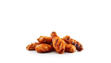 Obraz premium Roast chicken wings on white surface, highlighting texture and seasoning, ideal for culinary display or recipe photography