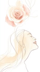 Delicate beauty of a woman's smile intertwined with a blooming rose in a serene, elegant composition