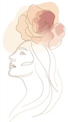 Elegant profile of a woman adorned with a delicate pink rose, embodying beauty and tranquility in a minimalist style