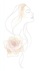 Elegance captured in a serene blend of beauty and nature with a delicate woman and rose intertwining in soft lines