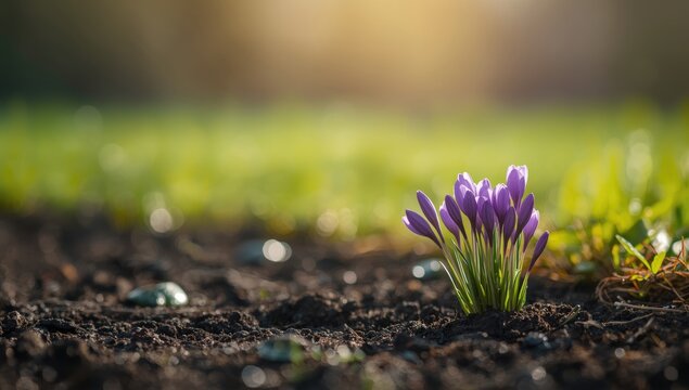Young Kohlikum flowers breaking through the soil surface, highlighting early-stage plant growth